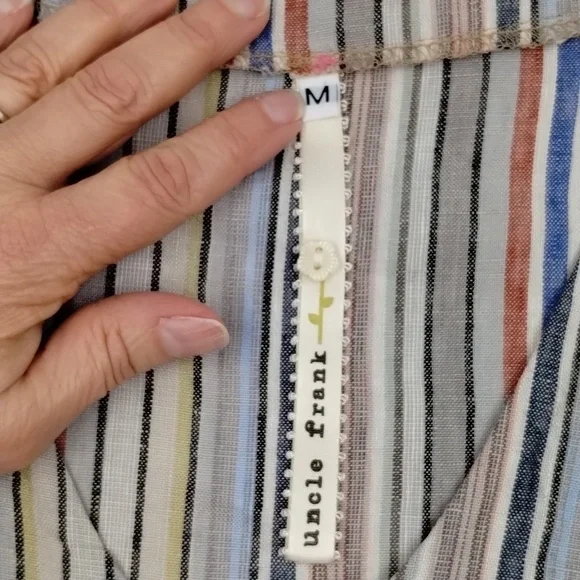 Uncle Frank shift shirt dress medium 100% linen multi colored striped po… - Picture 6 of 9